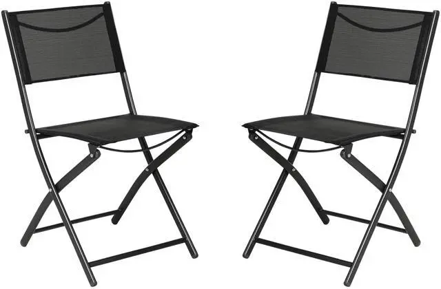 Alt view image 2 of 7 - Flash Furniture Brazos Commercial Indoor-Outdoor Folding Chairs, Flex Comfort Backs/Seats, Metal Frames, Portable Lightweight Foldable Design, Set of 2, Black/Black