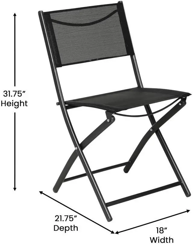 Alt view image 6 of 7 - Flash Furniture Brazos Commercial Indoor-Outdoor Folding Chairs, Flex Comfort Backs/Seats, Metal Frames, Portable Lightweight Foldable Design, Set of 2, Black/Black