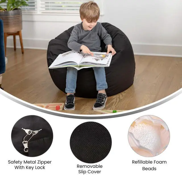 Alt view image 4 of 7 - Flash Furniture Dillon Small Solid Black Bean Bag Chair for Kids and Teens