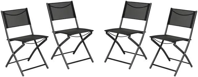 Alt view image 3 of 7 - Flash Furniture Brazos Commercial Indoor-Outdoor Folding Chairs, Flex Comfort Backs/Seats, Metal Frames, Portable Lightweight Foldable Design, Set of 4, Black/Black