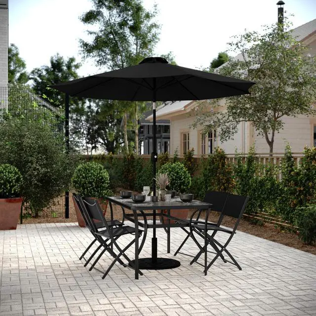 Alt view image 2 of 7 - Flash Furniture Brazos Commercial Indoor-Outdoor Folding Chairs, Flex Comfort Backs/Seats, Metal Frames, Portable Lightweight Foldable Design, Set of 4, Black/Black