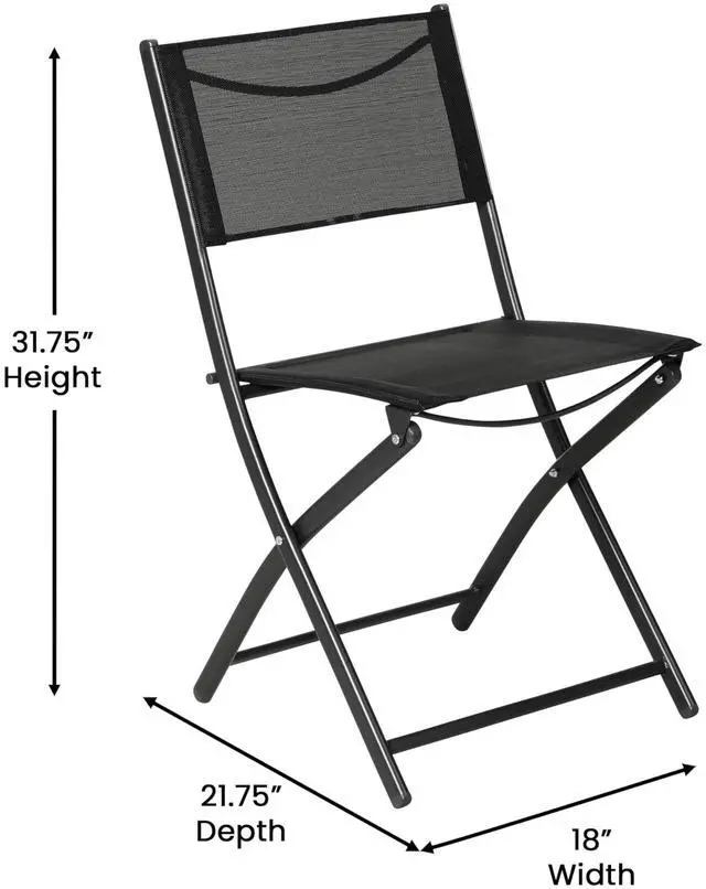 Alt view image 6 of 7 - Flash Furniture Brazos Commercial Indoor-Outdoor Folding Chairs, Flex Comfort Backs/Seats, Metal Frames, Portable Lightweight Foldable Design, Set of 4, Black/Black