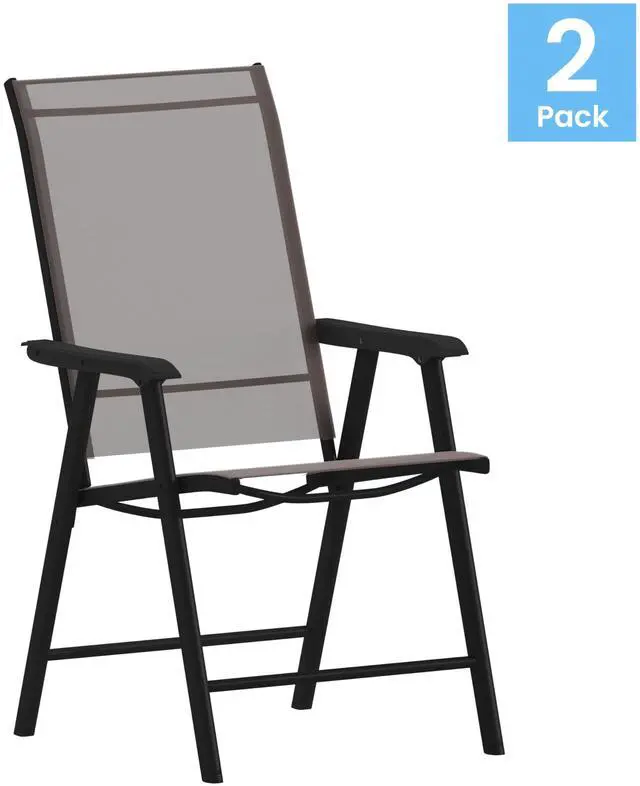 Alt view image 10 of 14 - Flash Furniture Paladin Outdoor Folding Patio Sling Chair Brown 2/Pack (2TLHSC044BR)