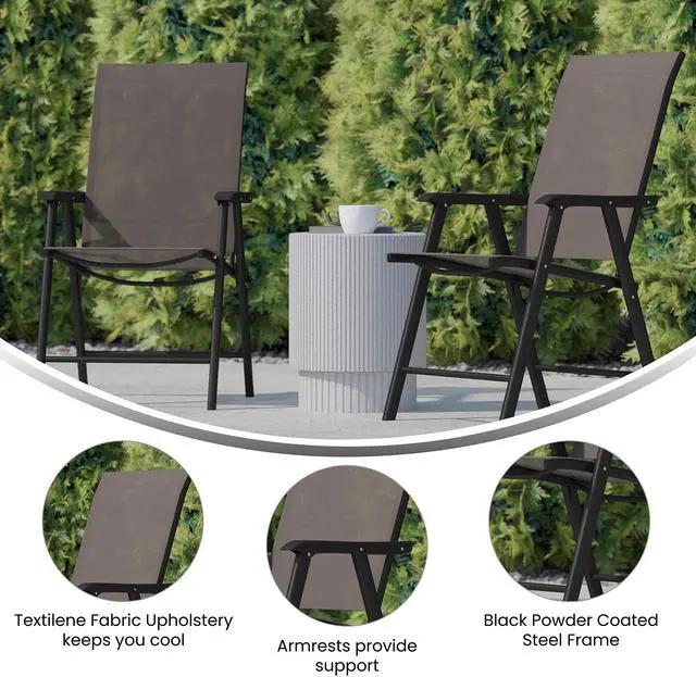Alt view image 12 of 14 - Flash Furniture Paladin Outdoor Folding Patio Sling Chair Brown 2/Pack (2TLHSC044BR)