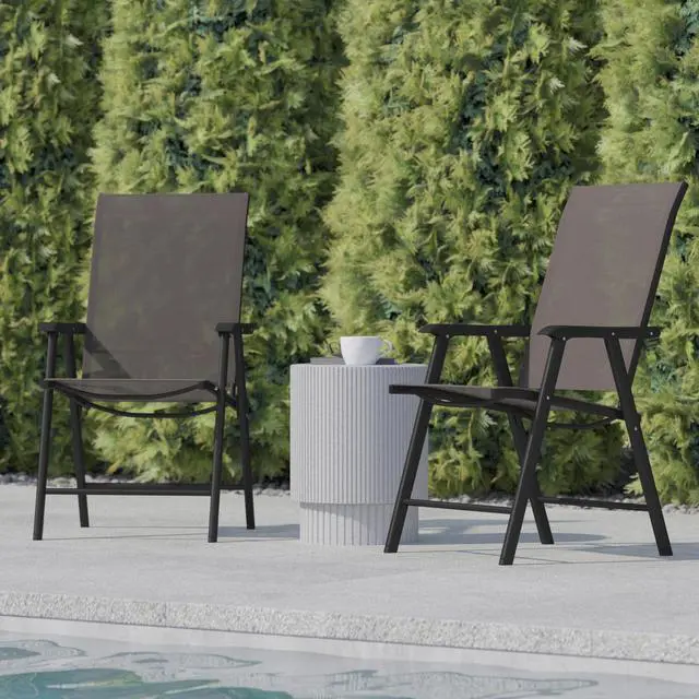 Alt view image 13 of 14 - Flash Furniture Paladin Outdoor Folding Patio Sling Chair Brown 2/Pack (2TLHSC044BR)