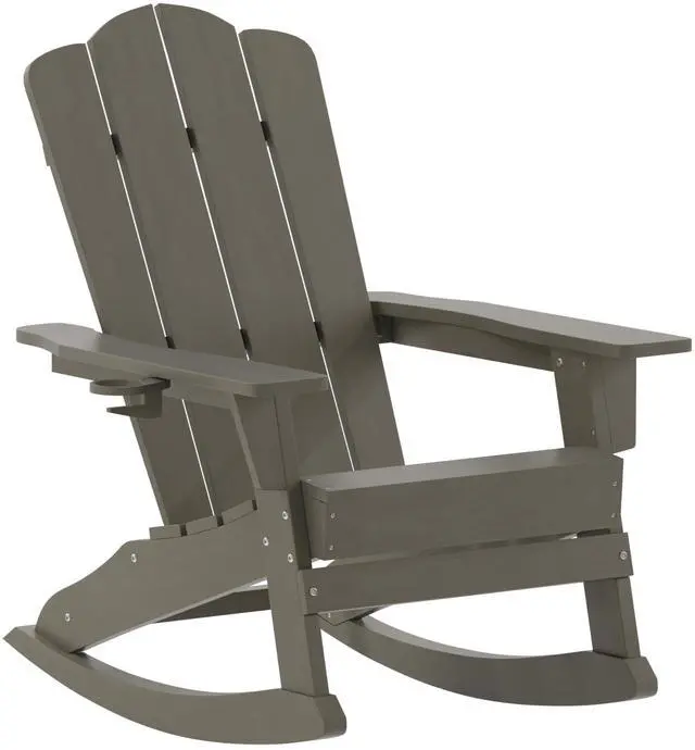 Alt view image 9 of 14 - Flash Furniture Newport Adirondack Rocking Chair with Cup Holder Brown (LEHMP104431BR)
