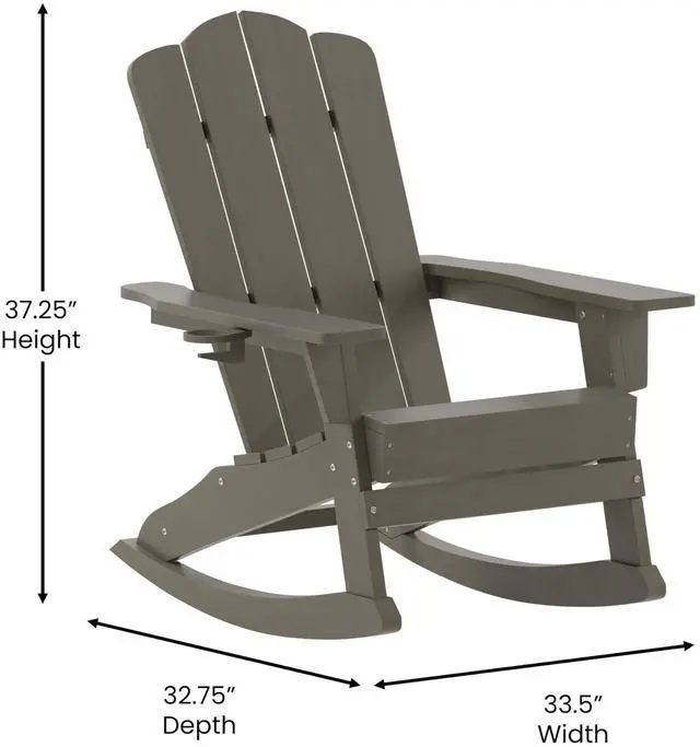 Alt view image 13 of 14 - Flash Furniture Newport Adirondack Rocking Chair with Cup Holder Brown (LEHMP104431BR)