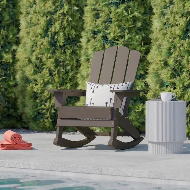 Alt view image 12 of 14 - Flash Furniture Newport Adirondack Rocking Chair with Cup Holder Brown (LEHMP104431BR)