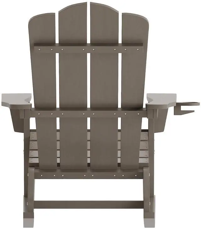 Alt view image 14 of 14 - Flash Furniture Newport Adirondack Rocking Chair with Cup Holder Brown (LEHMP104431BR)