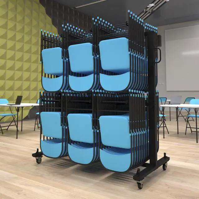 Alt view image 8 of 14 - Flash Furniture Hawkins Folding Table and Chairs Mobile Cart 660 lb. Capacity Black (QINSHD245425)