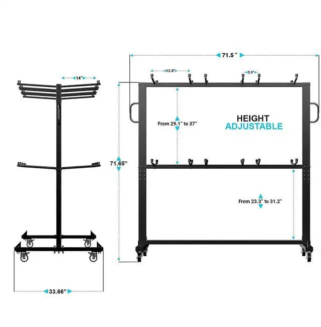 Alt view image 13 of 14 - Flash Furniture Hawkins Folding Table and Chairs Mobile Cart 660 lb. Capacity Black (QINSHD245425)