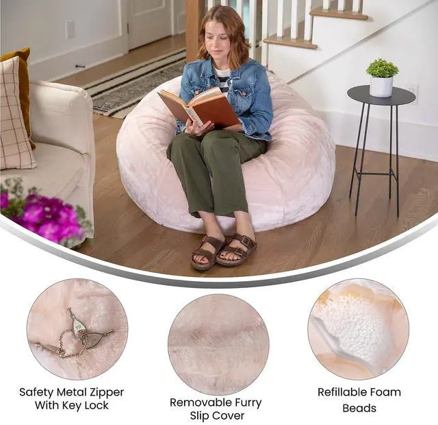 Alt view image 3 of 7 - Flash Furniture Oversized Bean Bag Chair for Kids and Adults, Set of 1, Blush Furry