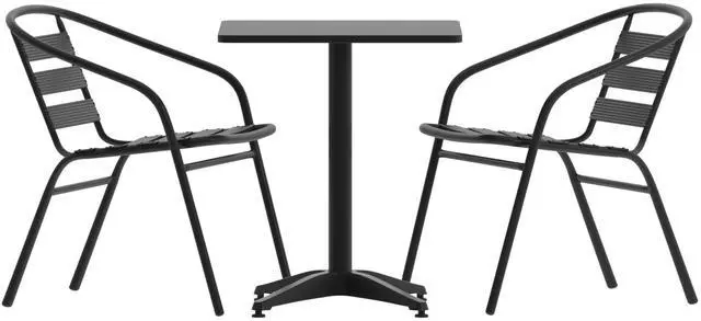 Alt view image 2 of 7 - Flash Furniture Lila 3 Piece Patio Set, 23.5'' Black Square Aluminum Indoor-Outdoor Table Set with 2 Black Slat Back Chairs