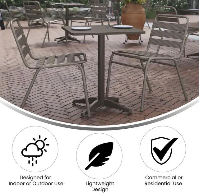 Alt view image 5 of 7 - Flash Furniture Lila 3 Piece Patio Set, 23.5'' Black Square Aluminum Indoor-Outdoor Table Set with 2 Black Slat Back Chairs