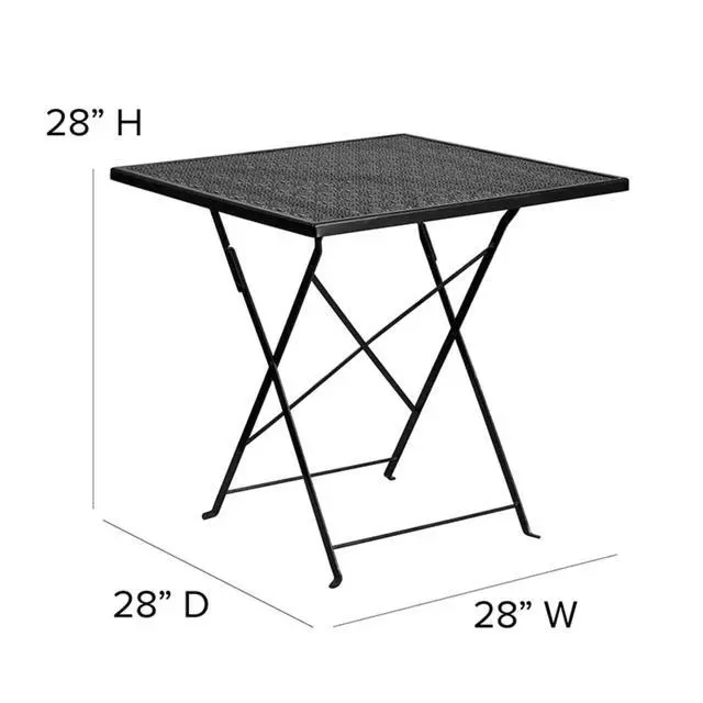 Alt view image 19 of 20 - 28'' Square Black Indoor-Outdoor Steel Folding Patio Table