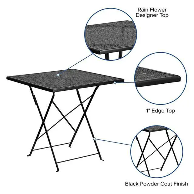 Alt view image 20 of 20 - 28'' Square Black Indoor-Outdoor Steel Folding Patio Table