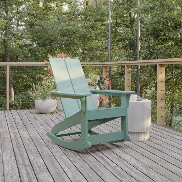 Alt view image 10 of 14 - Flash Furniture Finn Adirondack Rocking Chair Sea Foam (JJC14709SFM)