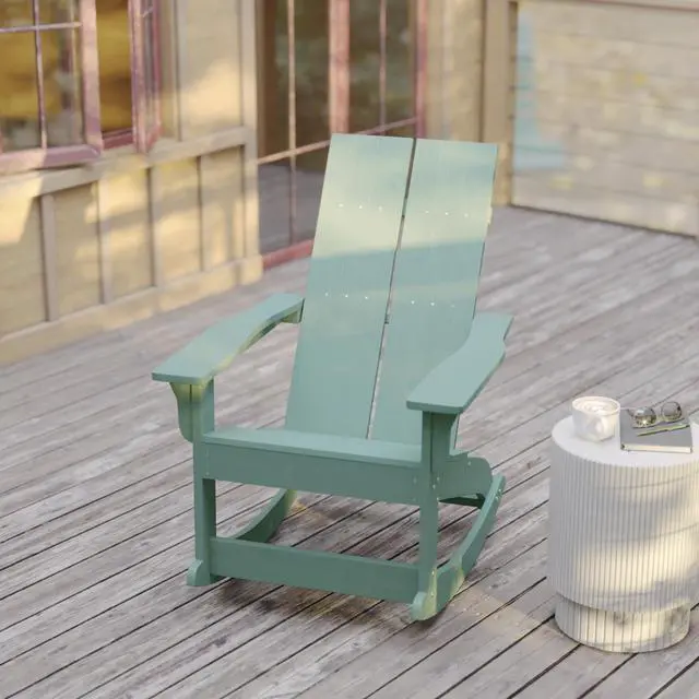 Alt view image 12 of 14 - Flash Furniture Finn Adirondack Rocking Chair Sea Foam (JJC14709SFM)