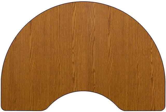 Alt view image 9 of 9 - 48''W x 72''L Kidney Oak Thermal Laminate Activity Table - Height Adjustable Short Legs