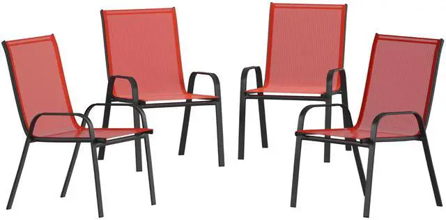 Alt view image 15 of 20 - 4 Pack Brazos Series Black Outdoor Stack Chair with Flex Comfort Material and Metal Frame