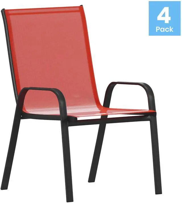 Alt view image 16 of 20 - 4 Pack Brazos Series Black Outdoor Stack Chair with Flex Comfort Material and Metal Frame