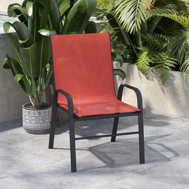 Alt view image 19 of 20 - 4 Pack Brazos Series Black Outdoor Stack Chair with Flex Comfort Material and Metal Frame