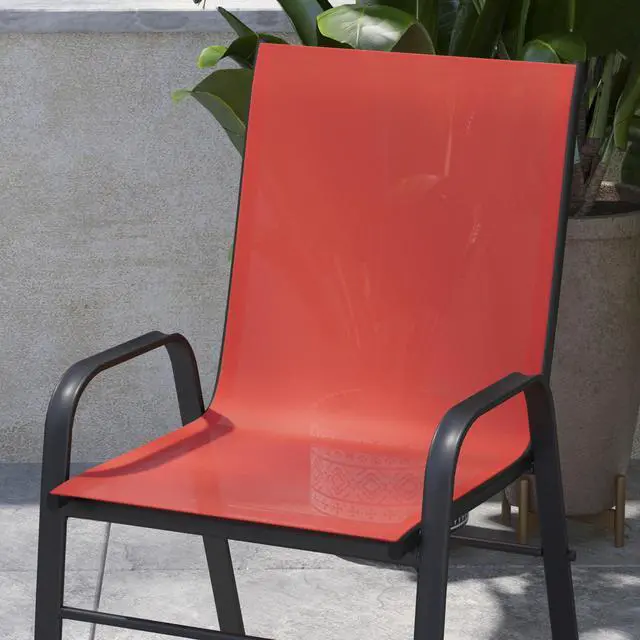 Alt view image 20 of 20 - 4 Pack Brazos Series Black Outdoor Stack Chair with Flex Comfort Material and Metal Frame