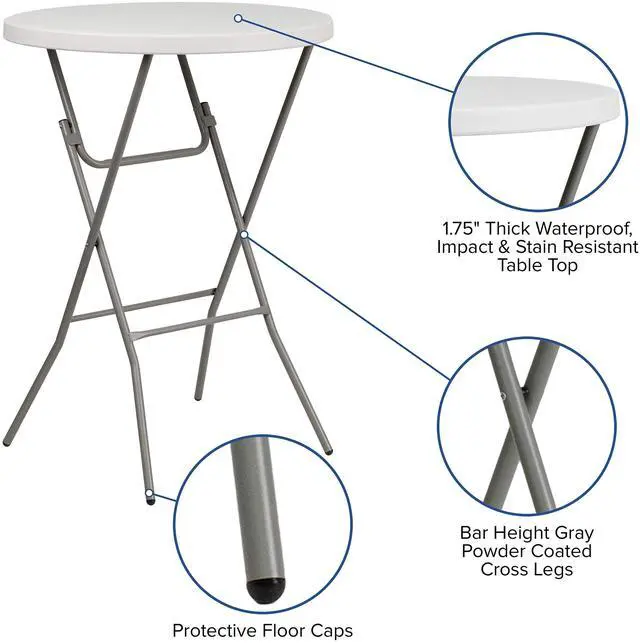 Alt view image 15 of 19 - 32'' Round Granite White Plastic Bar Height Folding Table