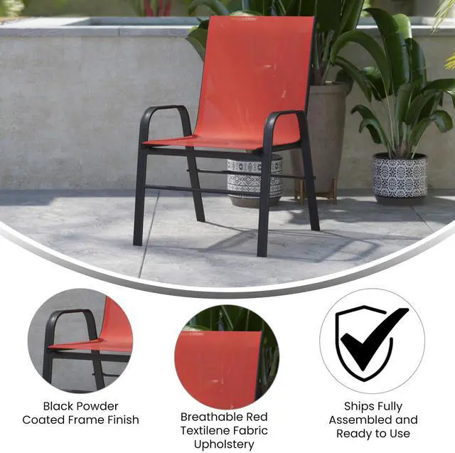 Alt view image 18 of 20 - 4 Pack Brazos Series Black Outdoor Stack Chair with Flex Comfort Material and Metal Frame