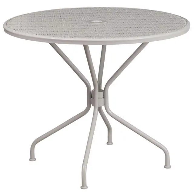 Alt view image 18 of 20 - Commercial Grade 35.25" Round Light Gray Indoor-Outdoor Steel Patio Table