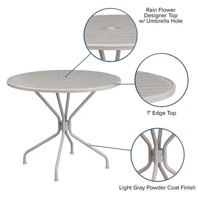 Alt view image 20 of 20 - Commercial Grade 35.25" Round Light Gray Indoor-Outdoor Steel Patio Table
