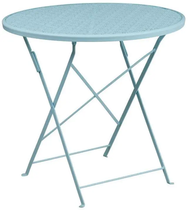 Alt view image 15 of 17 - Commercial Grade 30" Round Sky Blue Indoor-Outdoor Steel Folding Patio Table