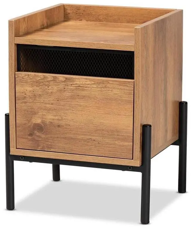 Alt view image 14 of 20 - Baxton Studio Tasman Modern and Contemporary Industrial Natural Brown Finished Wood and Black Metal End Table