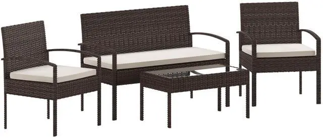 Alt view image 9 of 14 - Flash Furniture Aransas Patio Lounge Set Brown/Beige 4 Piece/Set (JJS312BNBG)