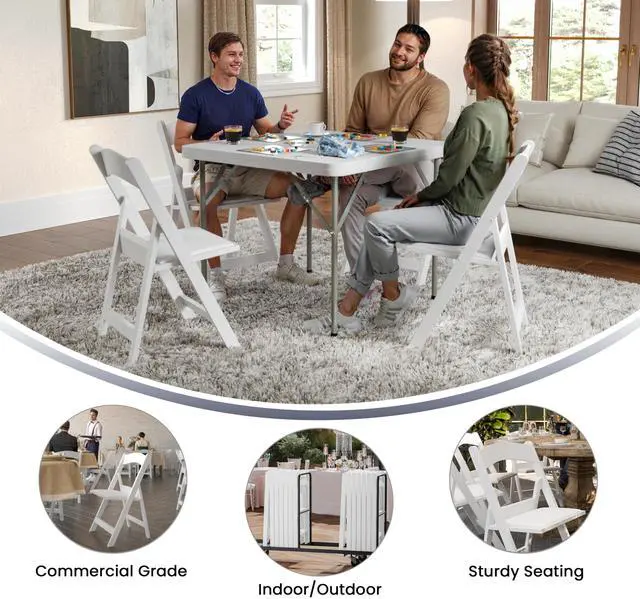 Alt view image 6 of 7 - Flash Furniture Hercules Series Folding Chair - White Resin - Set of 4 800LB Weight Capacity Comfortable Event Chair - Light Weight Folding Chair