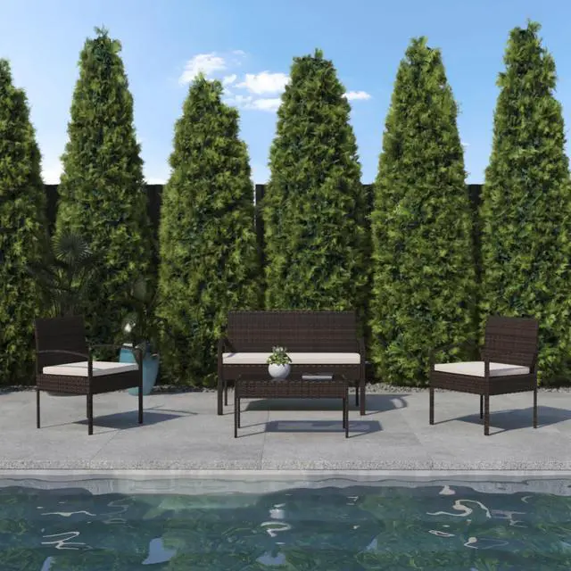Alt view image 12 of 14 - Flash Furniture Aransas Patio Lounge Set Brown/Beige 4 Piece/Set (JJS312BNBG)
