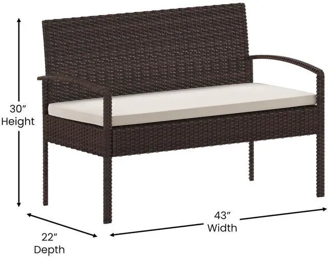 Alt view image 14 of 14 - Flash Furniture Aransas Patio Lounge Set Brown/Beige 4 Piece/Set (JJS312BNBG)