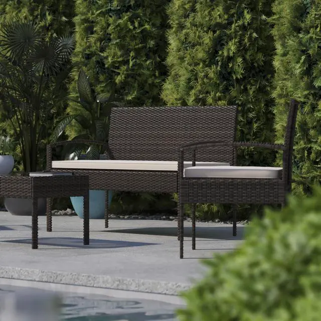 Alt view image 13 of 14 - Flash Furniture Aransas Patio Lounge Set Brown/Beige 4 Piece/Set (JJS312BNBG)