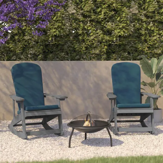Alt view image 17 of 20 - Savannah Set of 2 All-Weather Poly Resin Wood Adirondack Rocking Chairs in Gray with Teal Cushions for Deck, Porch, and Patio