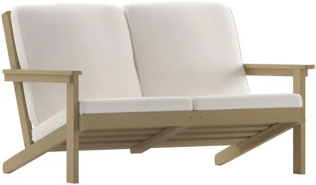 Alt view image 15 of 20 - Charlestown All-Weather Poly Resin Wood Adirondack Style Deep Seat Patio Loveseat with Cushions, Natural Cedar/Cream