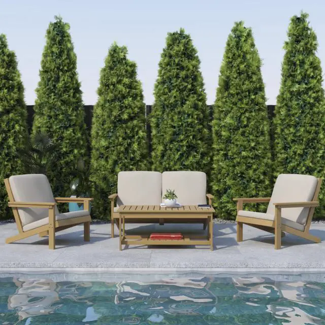 Alt view image 19 of 20 - Charlestown All-Weather Poly Resin Wood Adirondack Style Deep Seat Patio Loveseat with Cushions, Natural Cedar/Cream