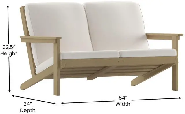 Alt view image 20 of 20 - Charlestown All-Weather Poly Resin Wood Adirondack Style Deep Seat Patio Loveseat with Cushions, Natural Cedar/Cream