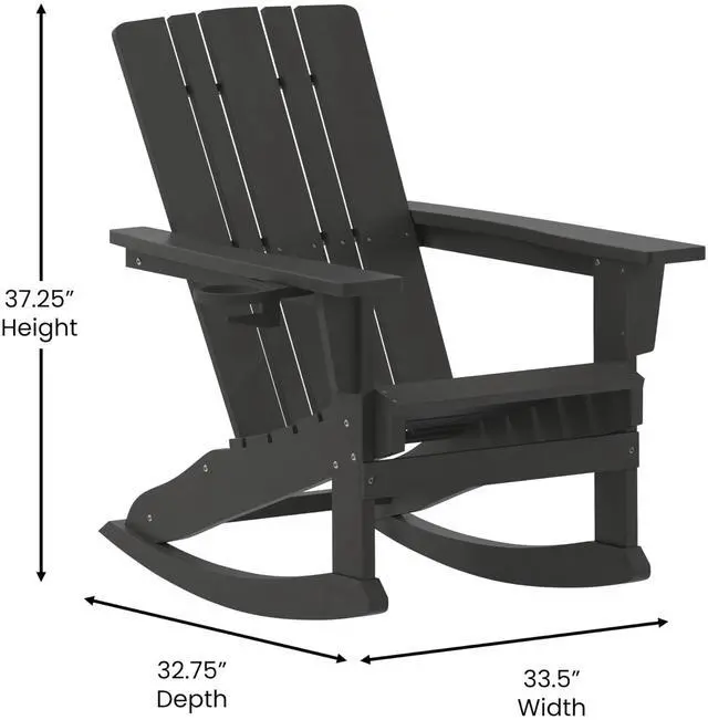 Alt view image 14 of 14 - Flash Furniture Halifax Adirondack Rocking Chair with Cup Holder Black (LEHMP104531BK)