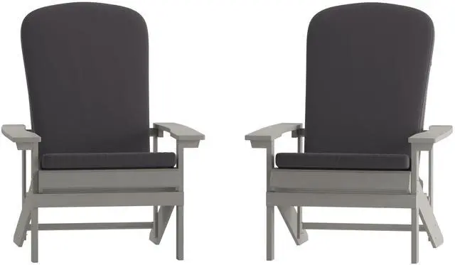 Alt view image 15 of 20 - Charlestown Set of 2 All-Weather Poly Resin Wood Adirondack Chairs in Gray with Gray Cushions for Deck, Porch, and Patio