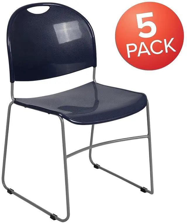 Alt view image 13 of 17 - 5 Pack HERCULES Series 880 lb. Capacity Navy Ultra-Compact Stack Chair with Silver Powder Coated Frame