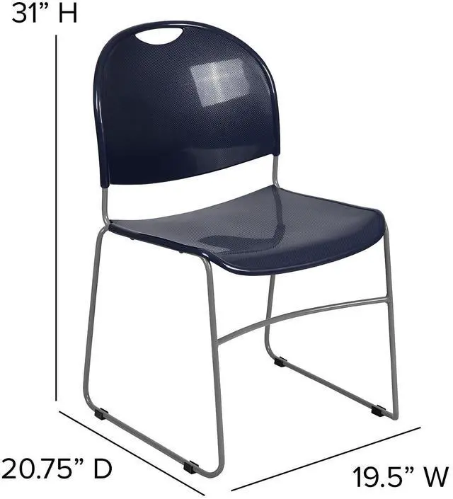 Alt view image 15 of 17 - 5 Pack HERCULES Series 880 lb. Capacity Navy Ultra-Compact Stack Chair with Silver Powder Coated Frame