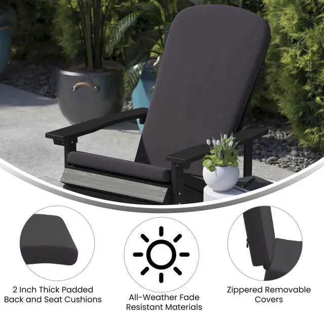 Alt view image 19 of 20 - Charlestown Set of 2 All-Weather Poly Resin Wood Adirondack Chairs in Gray with Gray Cushions for Deck, Porch, and Patio