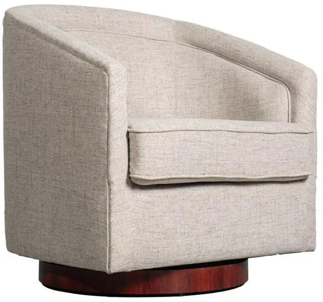 Main image of Flash Furniture Dean Upholstered Barrel Chair, Commercial 360° Swivel Club Style Chair, Sloped Armrests, Woodgrain Vinyl Wrapped Metal Base, Cream Fabric