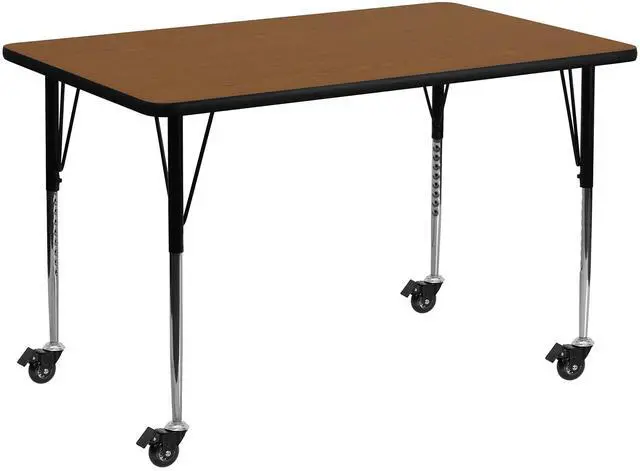 Alt view image 7 of 8 - Flash Furniture Mobile 24 by 48-Inch Rectangular Activity Table with 1.25-Inch Thick High Pressure Oak Laminate Top and Standard Height Adjustable Legs