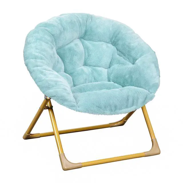 Alt view image 18 of 20 - Gwen 23" Kids Cozy Mini Folding Saucer Chair, Faux Fur Moon Chair for Toddlers and Bedroom, Dusty Aqua/Soft Gold